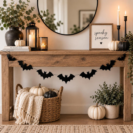 Black Bat Garland, Halloween Bat Garland, Acrylic Bat Banner, Halloween Mantel Decor, Spooky Garland, Halloween Party Decor