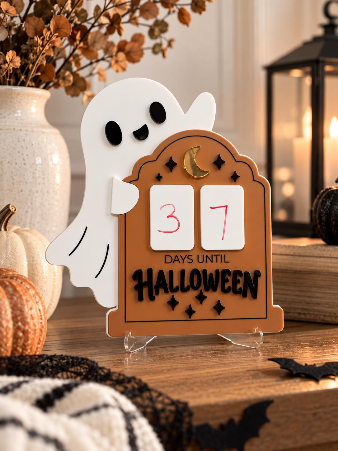Halloween Countdown Sign with Ghost | Dry Erase Days Until Halloween | Acrylic Halloween Decor | Halloween Countdown Calendar