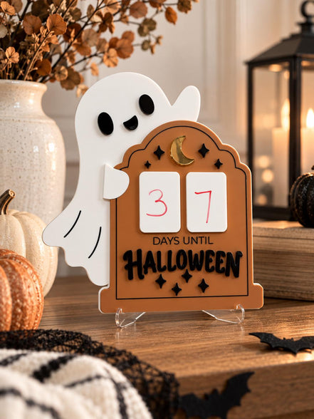 Halloween Countdown Sign with Ghost | Dry Erase Days Until Halloween | Acrylic Halloween Decor | Halloween Countdown Calendar