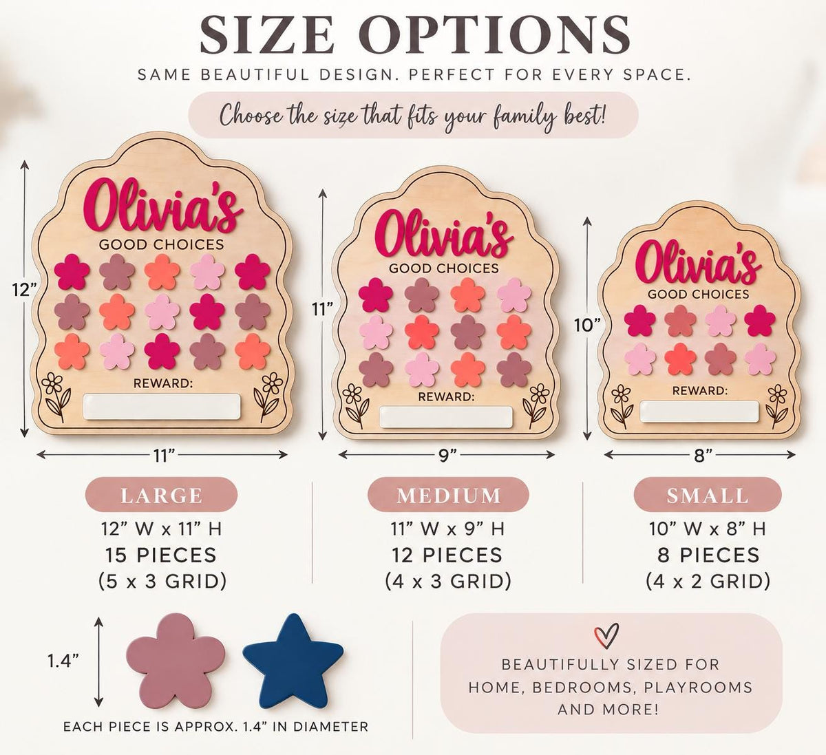 Personalized Kids Reward Chart, Wooden Behavior Chart with Stars or Flowers, Good Choices Chart