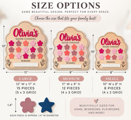 Personalized Kids Reward Chart, Wooden Behavior Chart with Stars or Flowers, Good Choices Chart