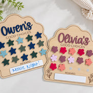 Personalized Kids Reward Chart, Wooden Behavior Chart with Stars or Flowers, Good Choices Chart