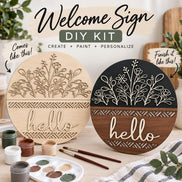 DIY Hello Front Door Sign | Paint Your Own Door Hanger | 15 Round Wooden Door Sign | DIY Porch Decor | Laser Cut Birch Sign