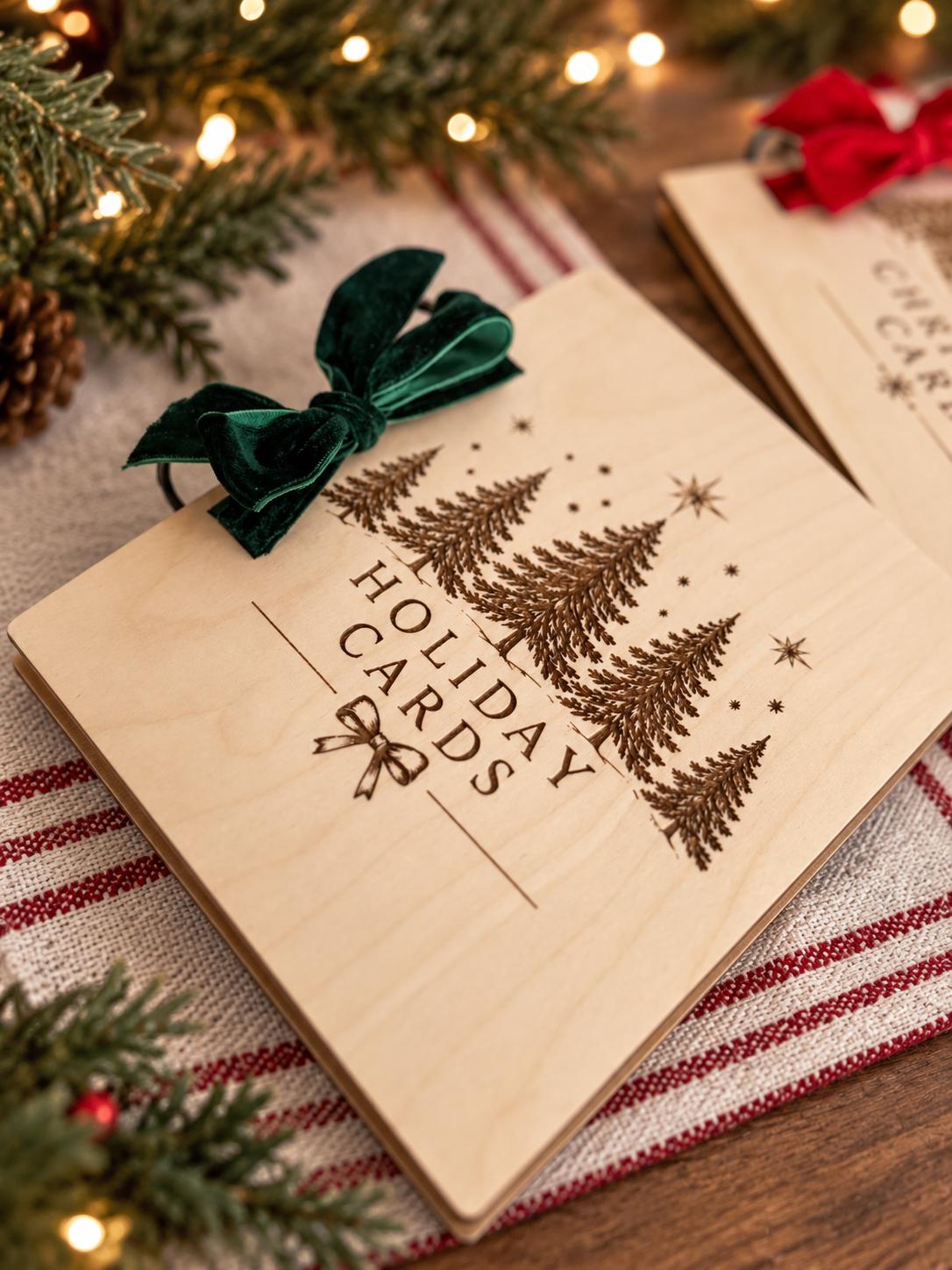 Wood Christmas Card Holder Book, Holiday Card Keepsake