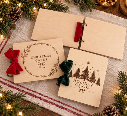 Wood Christmas Card Holder Book, Holiday Card Keepsake