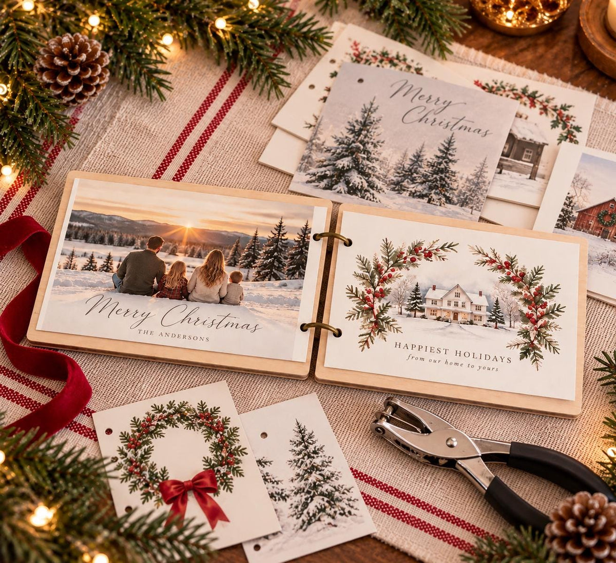 Wood Christmas Card Holder Book, Holiday Card Keepsake