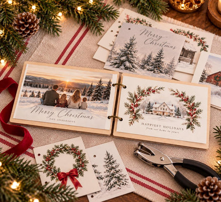 Wood Christmas Card Holder Book, Holiday Card Keepsake