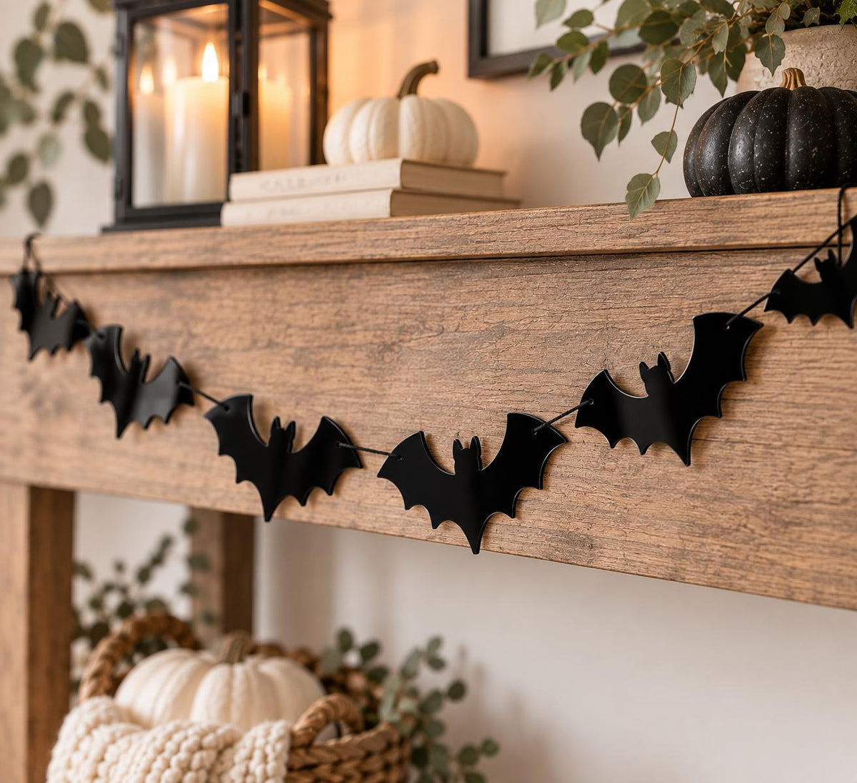 Black Bat Garland, Halloween Bat Garland, Acrylic Bat Banner, Halloween Mantel Decor, Spooky Garland, Halloween Party Decor