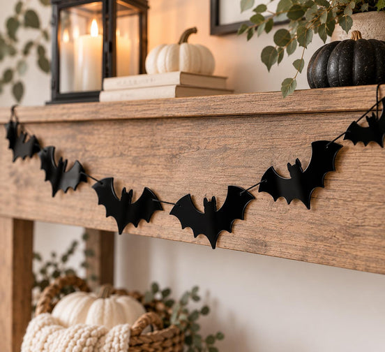 Black Bat Garland, Halloween Bat Garland, Acrylic Bat Banner, Halloween Mantel Decor, Spooky Garland, Halloween Party Decor