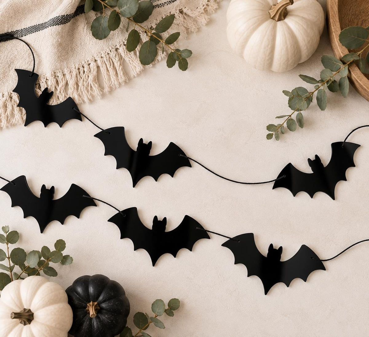 Black Bat Garland, Halloween Bat Garland, Acrylic Bat Banner, Halloween Mantel Decor, Spooky Garland, Halloween Party Decor