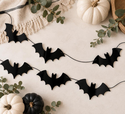 Black Bat Garland, Halloween Bat Garland, Acrylic Bat Banner, Halloween Mantel Decor, Spooky Garland, Halloween Party Decor
