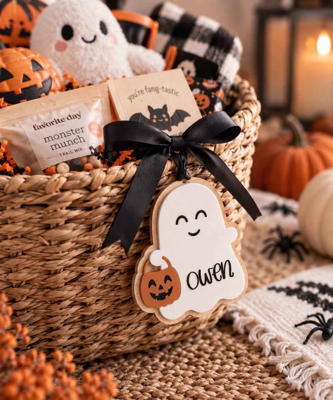 Personalized Boo Basket Tag, Halloween Ghost Name Tag, Kids Trick or Treat Basket Tag, Custom Halloween Gift