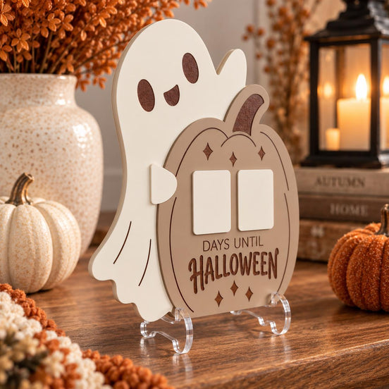 Halloween Countdown Sign with Ghost | Dry Erase Days Until Halloween | Acrylic Halloween Decor | Halloween Countdown Calendar