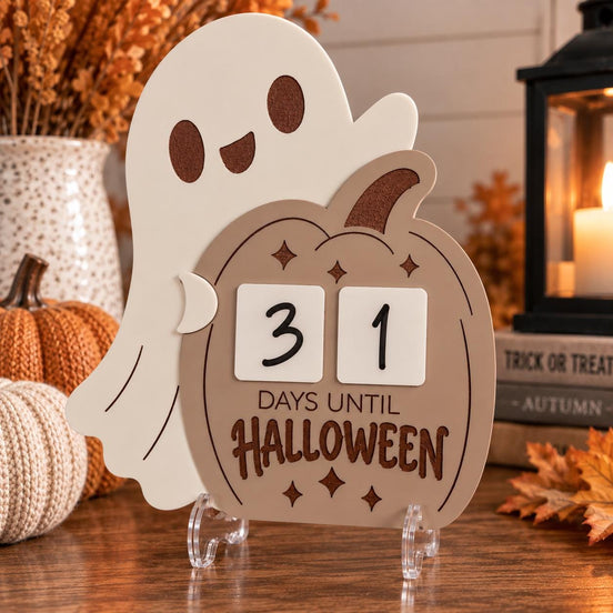 Halloween Countdown Sign with Ghost | Dry Erase Days Until Halloween | Acrylic Halloween Decor | Halloween Countdown Calendar