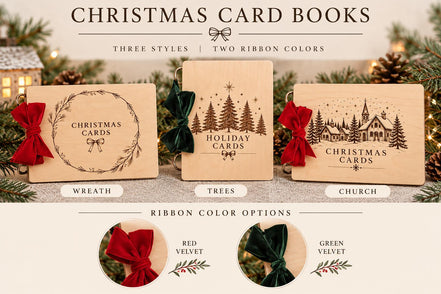 Wood Christmas Card Holder Book, Holiday Card Keepsake