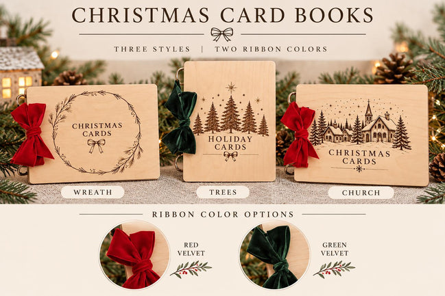 Wood Christmas Card Holder Book, Holiday Card Keepsake
