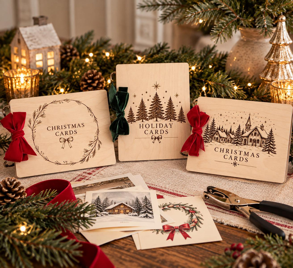 Wood Christmas Card Holder Book, Holiday Card Keepsake