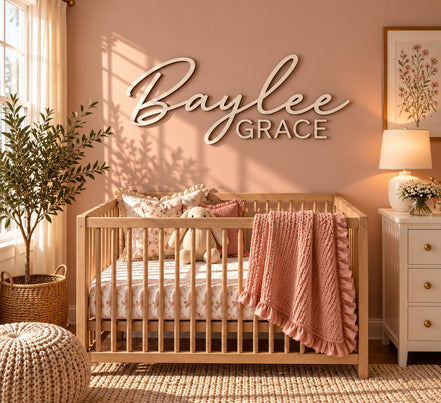 Personalized Wooden Name Sign for Nursery | Custom Baby Name Wall Decor | Laser Cut Birch Wood Sign | Script Nursery Name | 36 42 50