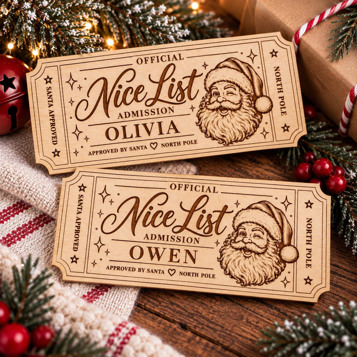 Personalized Santa Nice List Ticket | Wooden Christmas Keepsake | Santa Approved Ticket | Christmas Eve Box Gift | Stocking Stuffer