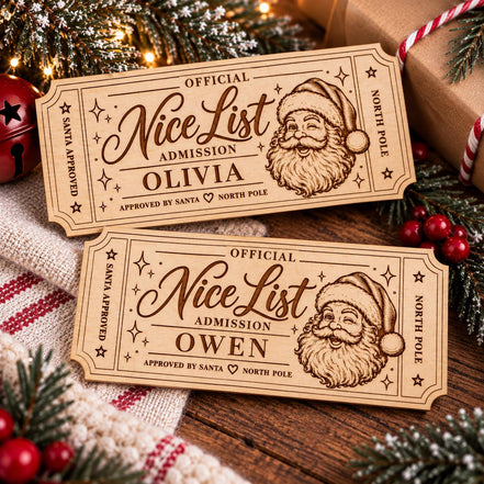 Personalized Santa Nice List Ticket | Wooden Christmas Keepsake | Santa Approved Ticket | Christmas Eve Box Gift | Stocking Stuffer