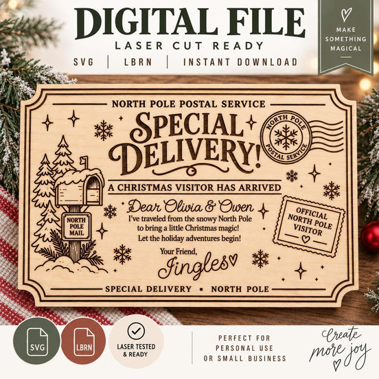Christmas Elf Arrival SVG, North Pole Special Delivery Letter, Laser Cut Sign (Digital File)