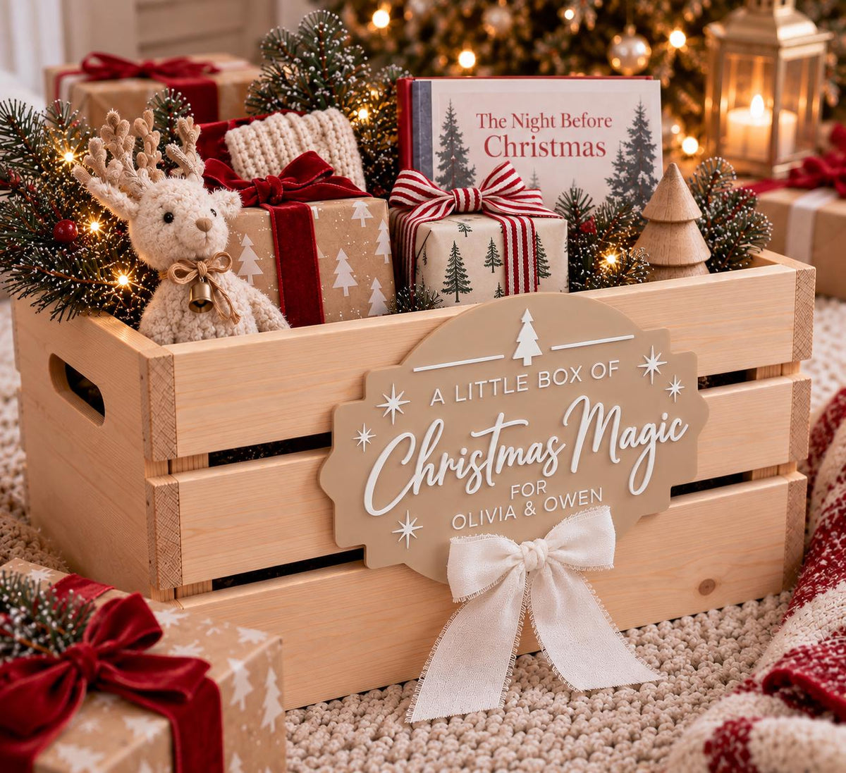 Personalized Christmas Crate Sign, Acrylic Christmas Eve Box Plaque, Custom Kids Christmas Decor