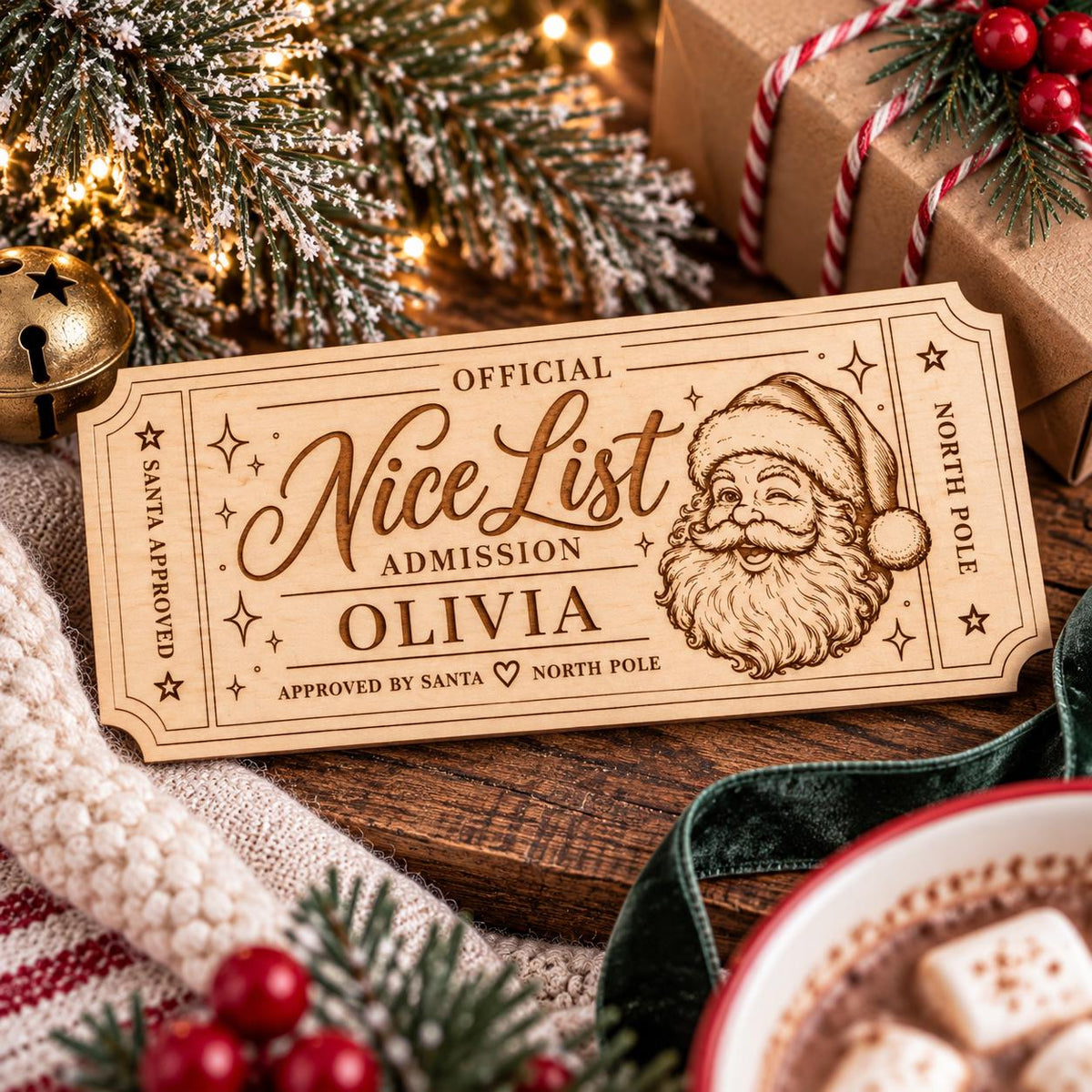 Personalized Santa Nice List Ticket | Wooden Christmas Keepsake | Santa Approved Ticket | Christmas Eve Box Gift | Stocking Stuffer