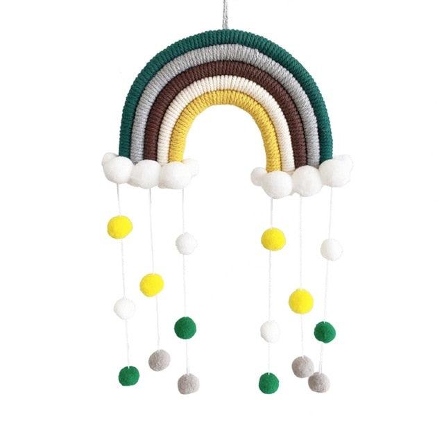 Room Decoration Handmade Woven Cotton Rope Rainbow Hanging Decoration Rainbow with Pom Pom Ball Wall Hanging Garlands for Kids Room Baby Shower Party Supplies Wall Hanging Decor With Felt Ball Photo Props
