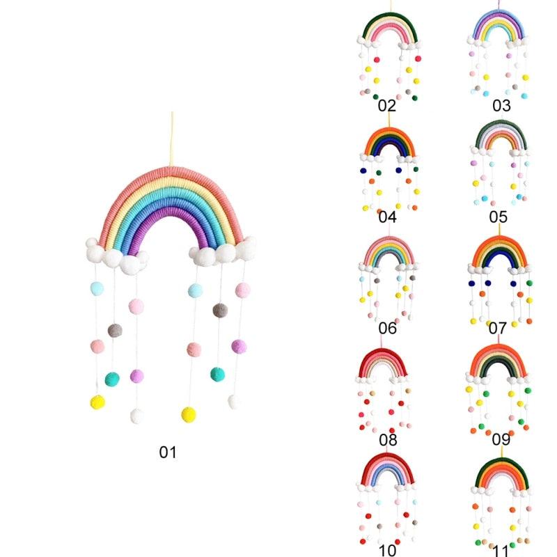 Room Decoration Handmade Woven Cotton Rope Rainbow Hanging Decoration Rainbow with Pom Pom Ball Wall Hanging Garlands for Kids Room Baby Shower Party Supplies Wall Hanging Decor With Felt Ball Photo Props