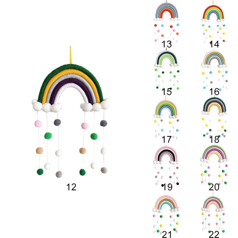 Room Decoration Handmade Woven Cotton Rope Rainbow Hanging Decoration Rainbow with Pom Pom Ball Wall Hanging Garlands for Kids Room Baby Shower Party Supplies Wall Hanging Decor With Felt Ball Photo Props