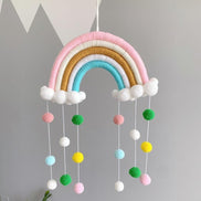 Room Decoration Handmade Woven Cotton Rope Rainbow Hanging Decoration Rainbow with Pom Pom Ball Wall Hanging Garlands for Kids Room Baby Shower Party Supplies Wall Hanging Decor With Felt Ball Photo Props