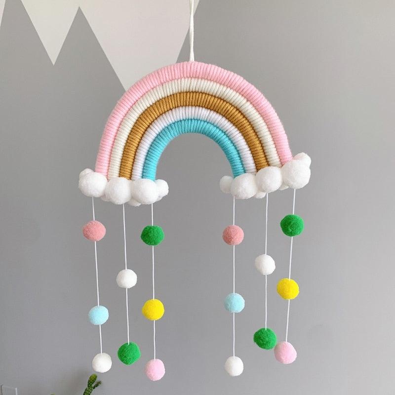 Room Decoration Handmade Woven Cotton Rope Rainbow Hanging Decoration Rainbow with Pom Pom Ball Wall Hanging Garlands for Kids Room Baby Shower Party Supplies Wall Hanging Decor With Felt Ball Photo Props