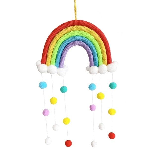 Room Decoration Handmade Woven Cotton Rope Rainbow Hanging Decoration Rainbow with Pom Pom Ball Wall Hanging Garlands for Kids Room Baby Shower Party Supplies Wall Hanging Decor With Felt Ball Photo Props