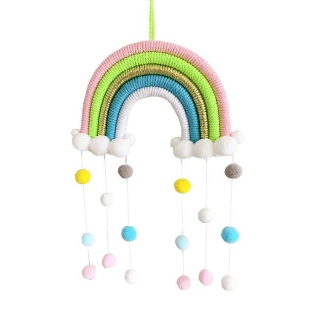 Room Decoration Handmade Woven Cotton Rope Rainbow Hanging Decoration Rainbow with Pom Pom Ball Wall Hanging Garlands for Kids Room Baby Shower Party Supplies Wall Hanging Decor With Felt Ball Photo Props