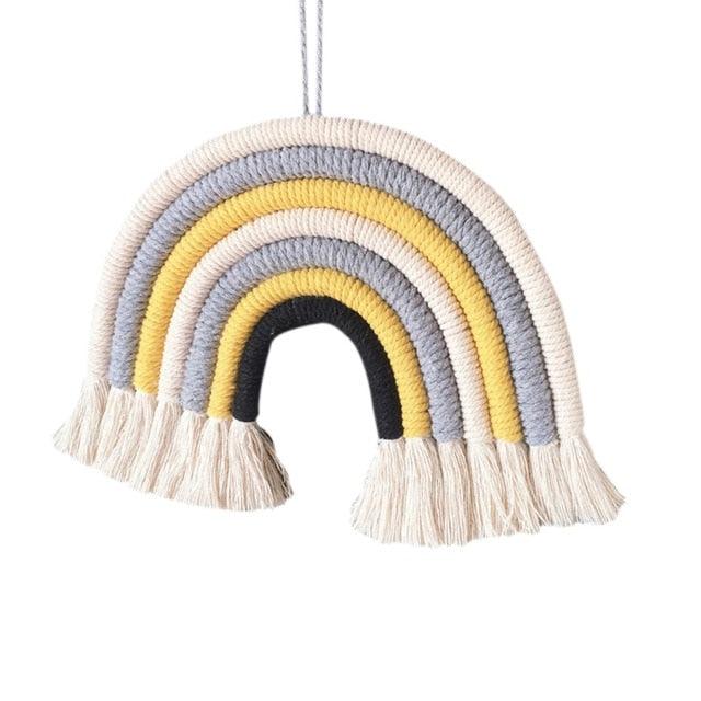 Room Decoration Handmade Woven Cotton Rope Rainbow Hanging Decoration Rainbow with Pom Pom Ball Wall Hanging Garlands for Kids Room Baby Shower Party Supplies Wall Hanging Decor With Felt Ball Photo Props