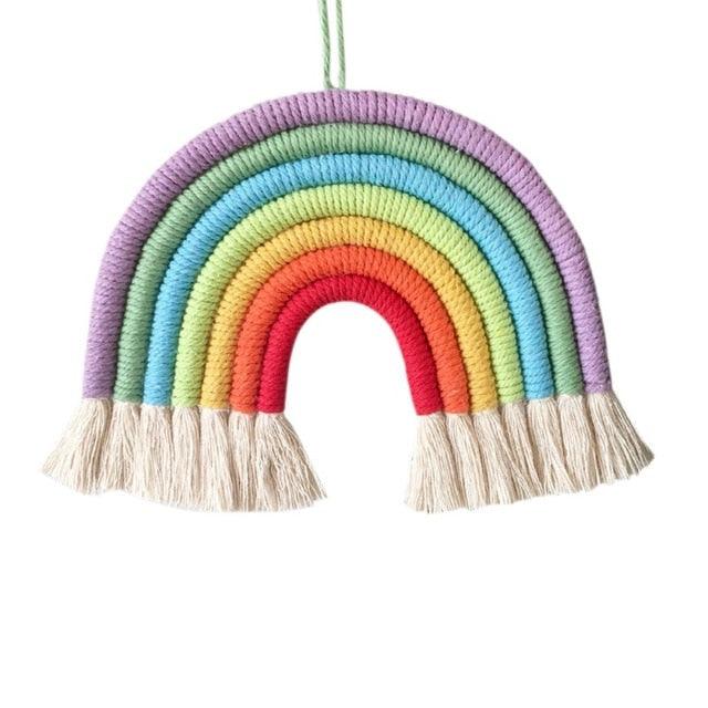 Room Decoration Handmade Woven Cotton Rope Rainbow Hanging Decoration Rainbow with Pom Pom Ball Wall Hanging Garlands for Kids Room Baby Shower Party Supplies Wall Hanging Decor With Felt Ball Photo Props