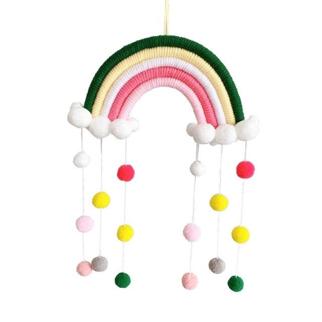 Room Decoration Handmade Woven Cotton Rope Rainbow Hanging Decoration Rainbow with Pom Pom Ball Wall Hanging Garlands for Kids Room Baby Shower Party Supplies Wall Hanging Decor With Felt Ball Photo Props