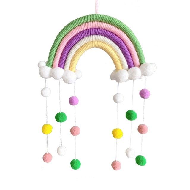 Room Decoration Handmade Woven Cotton Rope Rainbow Hanging Decoration Rainbow with Pom Pom Ball Wall Hanging Garlands for Kids Room Baby Shower Party Supplies Wall Hanging Decor With Felt Ball Photo Props