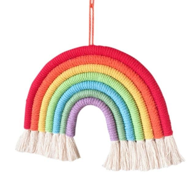 Room Decoration Handmade Woven Cotton Rope Rainbow Hanging Decoration Rainbow with Pom Pom Ball Wall Hanging Garlands for Kids Room Baby Shower Party Supplies Wall Hanging Decor With Felt Ball Photo Props