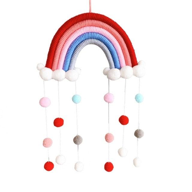 Room Decoration Handmade Woven Cotton Rope Rainbow Hanging Decoration Rainbow with Pom Pom Ball Wall Hanging Garlands for Kids Room Baby Shower Party Supplies Wall Hanging Decor With Felt Ball Photo Props