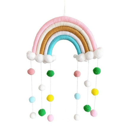 Room Decoration Handmade Woven Cotton Rope Rainbow Hanging Decoration Rainbow with Pom Pom Ball Wall Hanging Garlands for Kids Room Baby Shower Party Supplies Wall Hanging Decor With Felt Ball Photo Props