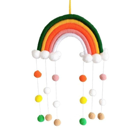 Room Decoration Handmade Woven Cotton Rope Rainbow Hanging Decoration Rainbow with Pom Pom Ball Wall Hanging Garlands for Kids Room Baby Shower Party Supplies Wall Hanging Decor With Felt Ball Photo Props