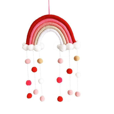 Room Decoration Handmade Woven Cotton Rope Rainbow Hanging Decoration Rainbow with Pom Pom Ball Wall Hanging Garlands for Kids Room Baby Shower Party Supplies Wall Hanging Decor With Felt Ball Photo Props