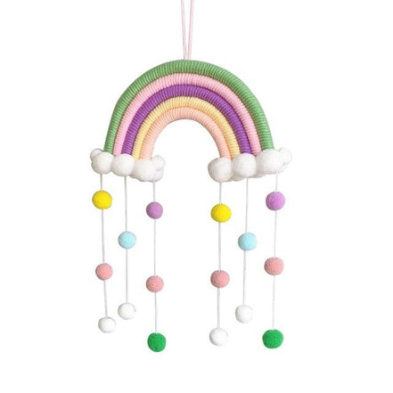 Room Decoration Handmade Woven Cotton Rope Rainbow Hanging Decoration Rainbow with Pom Pom Ball Wall Hanging Garlands for Kids Room Baby Shower Party Supplies Wall Hanging Decor With Felt Ball Photo Props