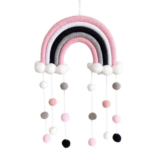 Room Decoration Handmade Woven Cotton Rope Rainbow Hanging Decoration Rainbow with Pom Pom Ball Wall Hanging Garlands for Kids Room Baby Shower Party Supplies Wall Hanging Decor With Felt Ball Photo Props