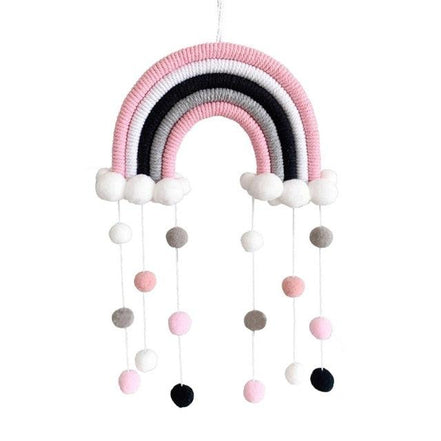 Room Decoration Handmade Woven Cotton Rope Rainbow Hanging Decoration Rainbow with Pom Pom Ball Wall Hanging Garlands for Kids Room Baby Shower Party Supplies Wall Hanging Decor With Felt Ball Photo Props