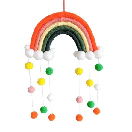 Room Decoration Handmade Woven Cotton Rope Rainbow Hanging Decoration Rainbow with Pom Pom Ball Wall Hanging Garlands for Kids Room Baby Shower Party Supplies Wall Hanging Decor With Felt Ball Photo Props